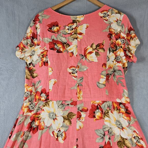 Vtg Clues Collection Dress Womens 14 Maxi Linen Blend Button Floral Cottagecore - Picture 8 of 11